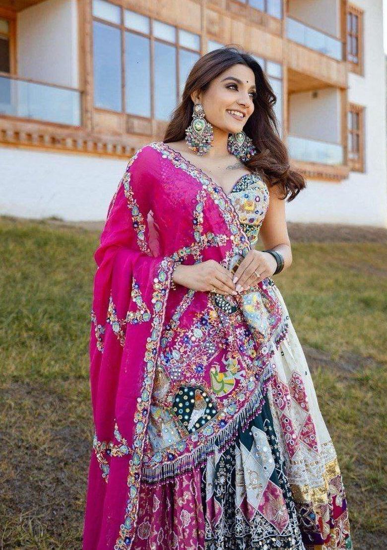 Multicolor Printed Silk Blend Lahenga Set - Indya