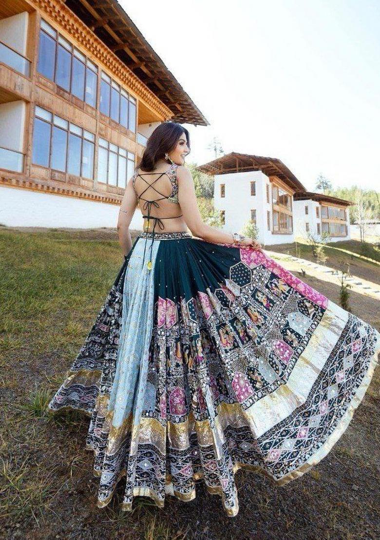 Multicolor Printed Silk Blend Lahenga Set - Indya
