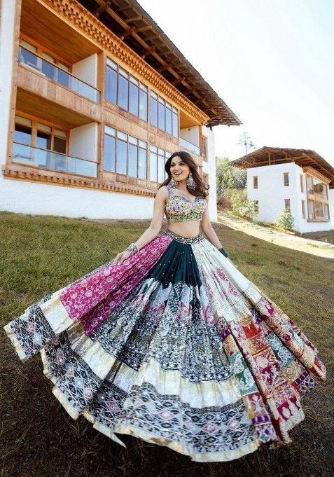 Multicolor Printed Silk Lahenga Set