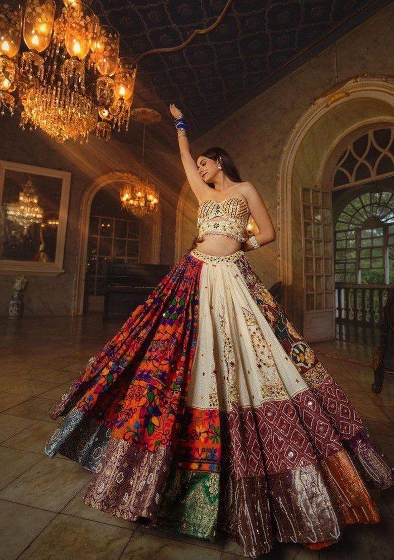 Multicolor Printed Silk Blend Lahenga Set - Indya