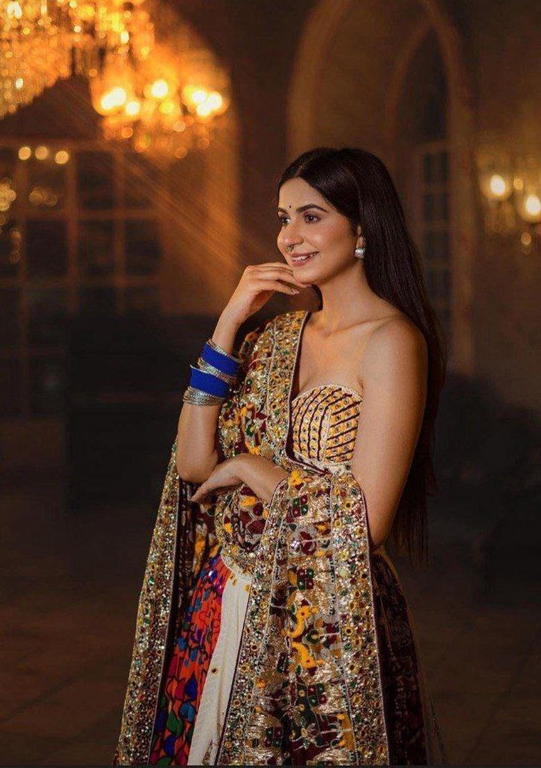 Multicolor Printed Silk Blend Lahenga Set - Indya