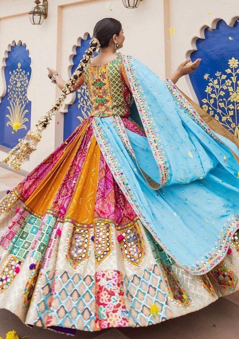 Multicolor Printed Silk Blend Lahenga Set - Indya