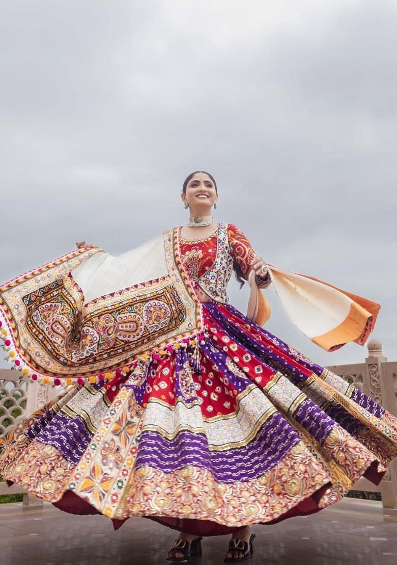 Multicolor Printed Silk Blend Lahenga Set - Indya