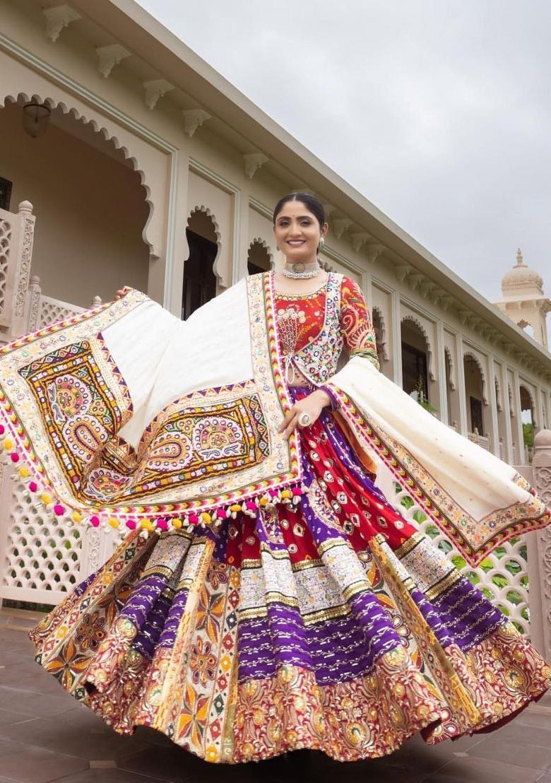 Multicolor Printed Silk Blend Lahenga Set - Indya