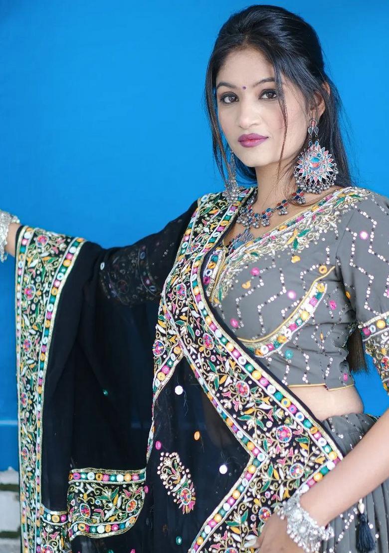 Multicolor Printed Silk Blend Lahenga Set - Indya