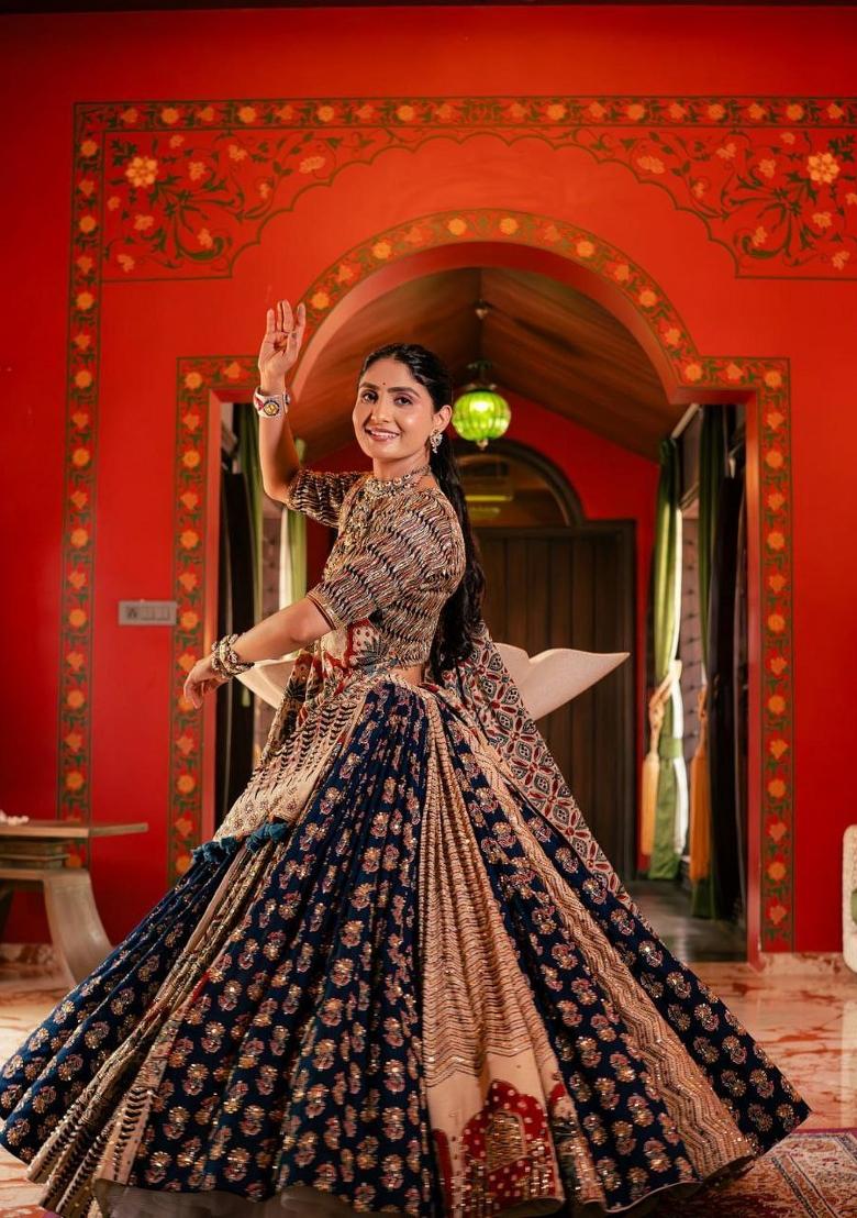 Multicolor Printed Silk Blend Lahenga Set - Indya