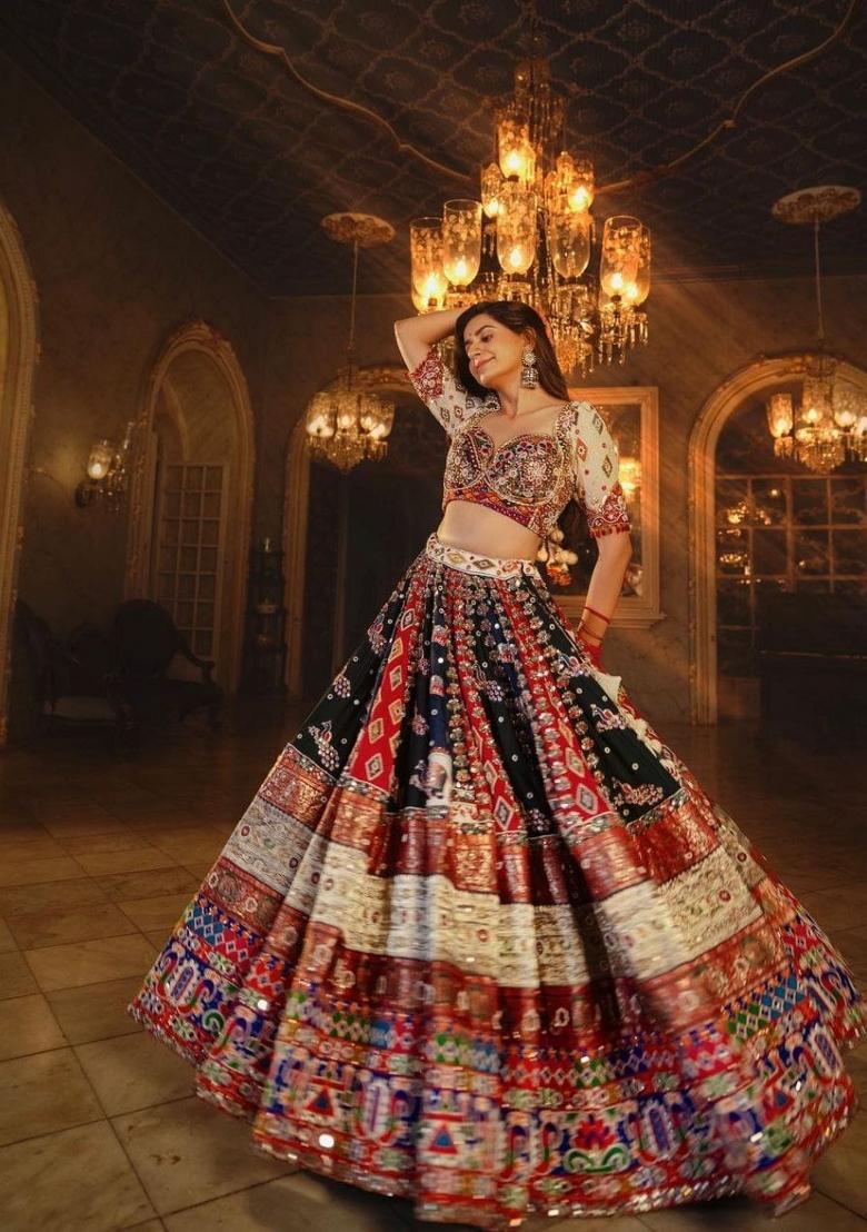 Multicolor Printed Silk Blend Lahenga Set - Indya