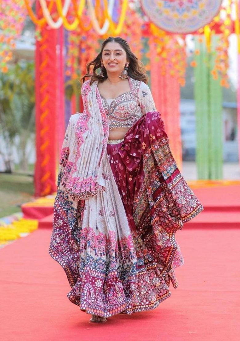 Multicolor Printed Silk Blend Lahenga Set - Indya