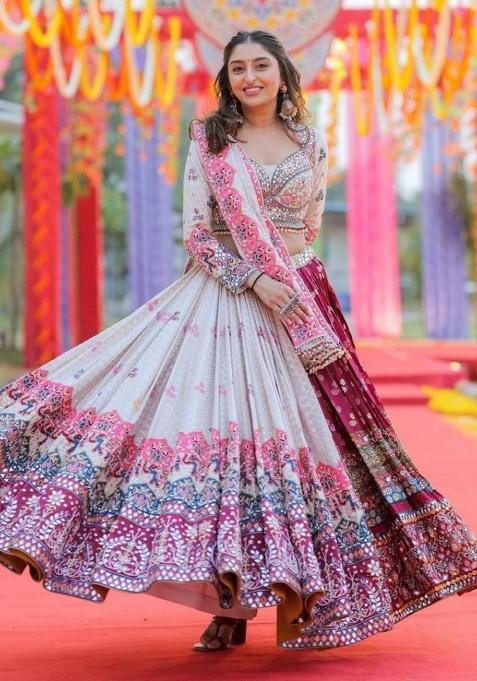 Multicolor Printed Silk Lahenga Set