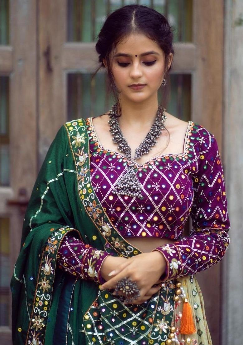 Multicolor Printed Silk Blend Lahenga Set - Indya