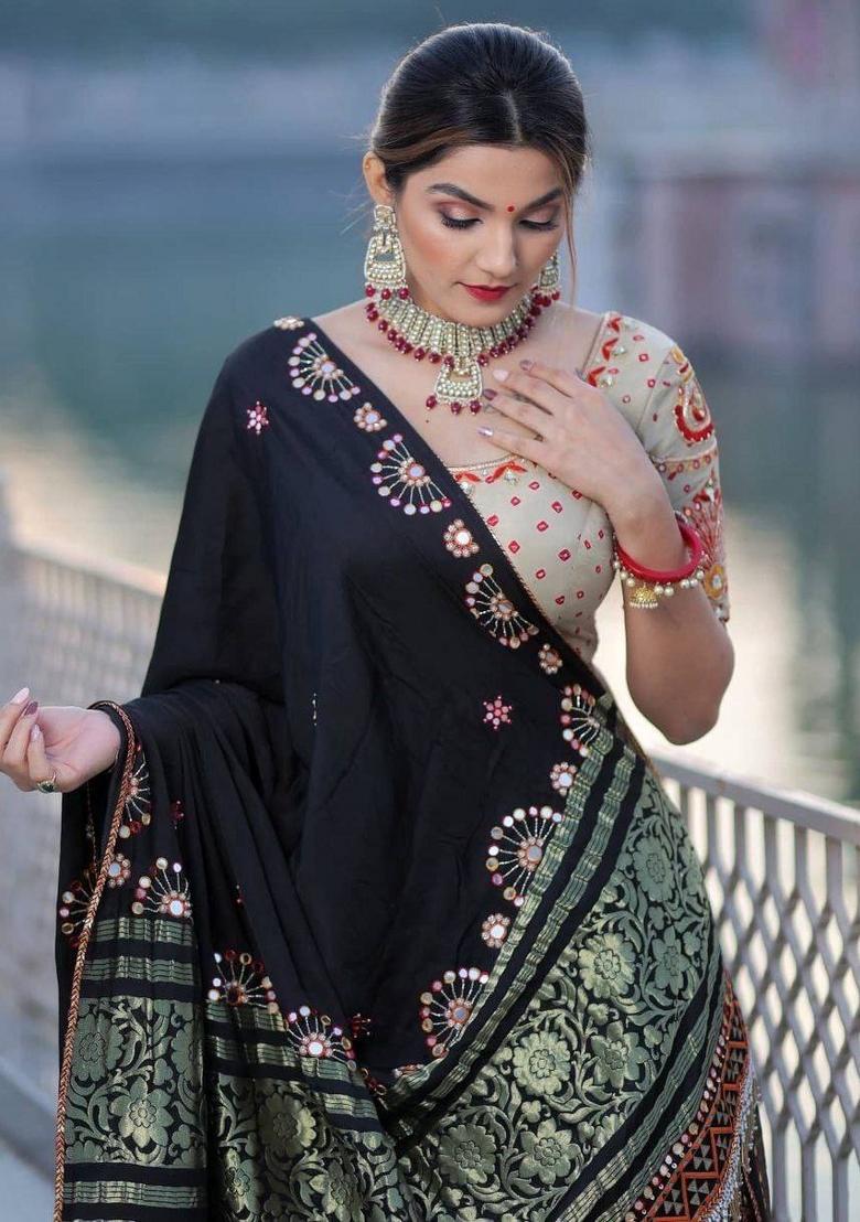 Multicolor Printed Silk Blend Lahenga Set - Indya