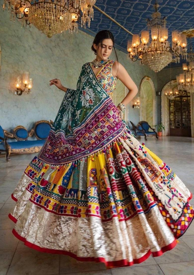 Multicolor Printed Silk Blend Lahenga Set - Indya