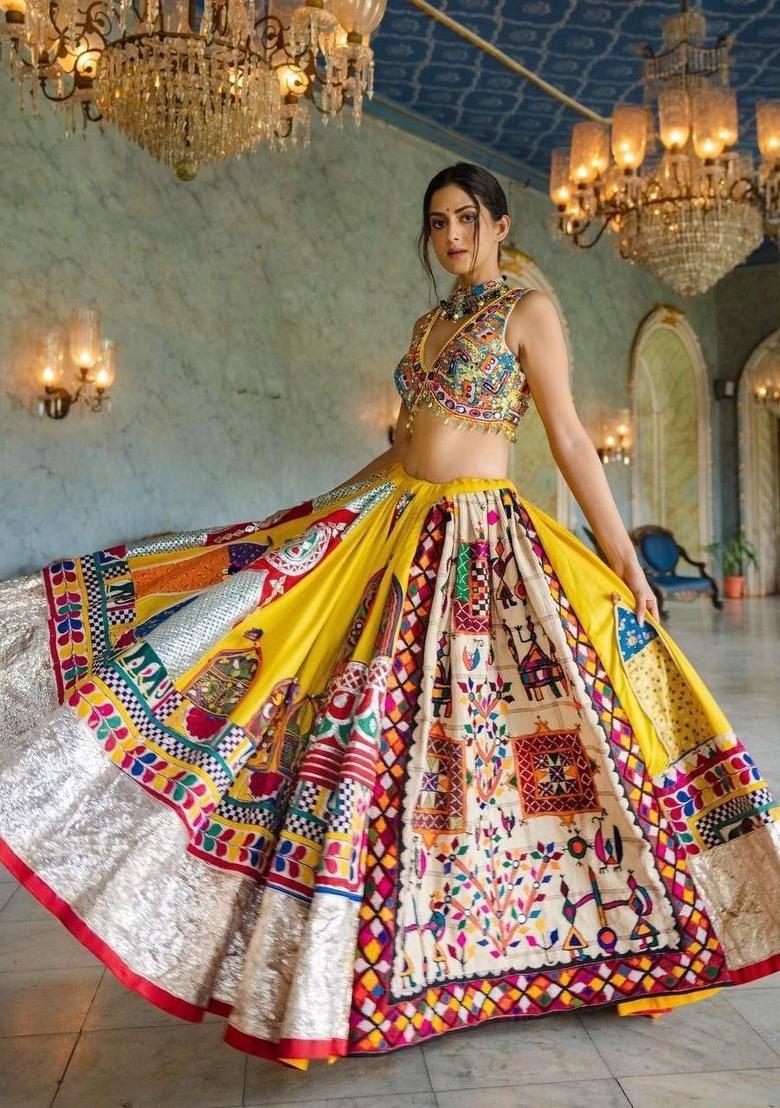 Multicolor Printed Silk Blend Lahenga Set - Indya