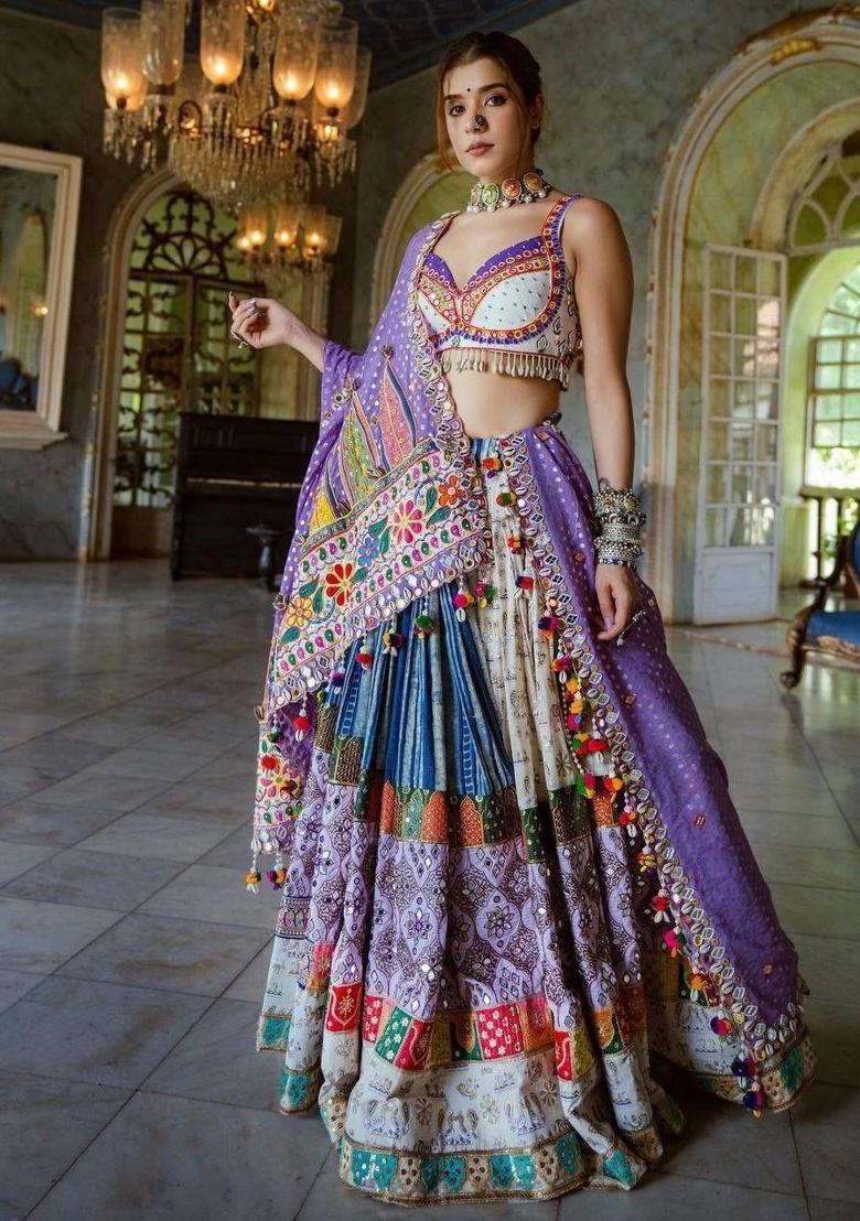 Multicolor Printed Silk Blend Lahenga Set - Indya