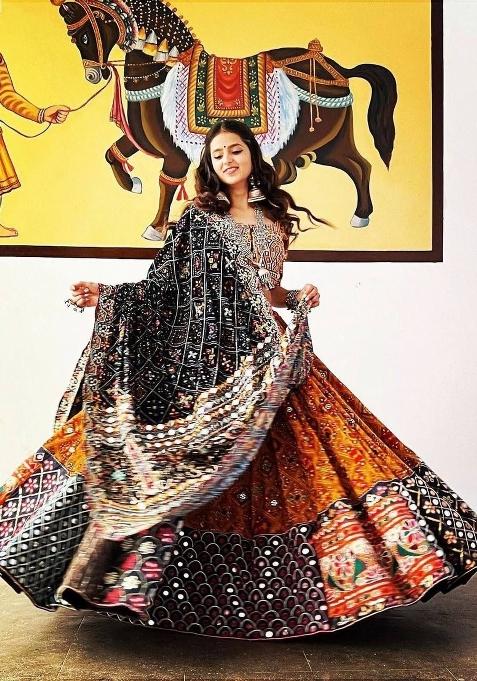Multicolor Printed Silk Lahenga Set