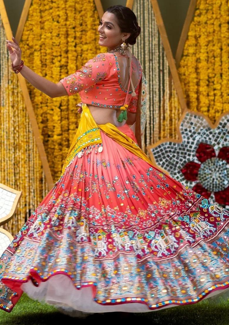 Multicolor Printed Silk Blend Lahenga Set - Indya