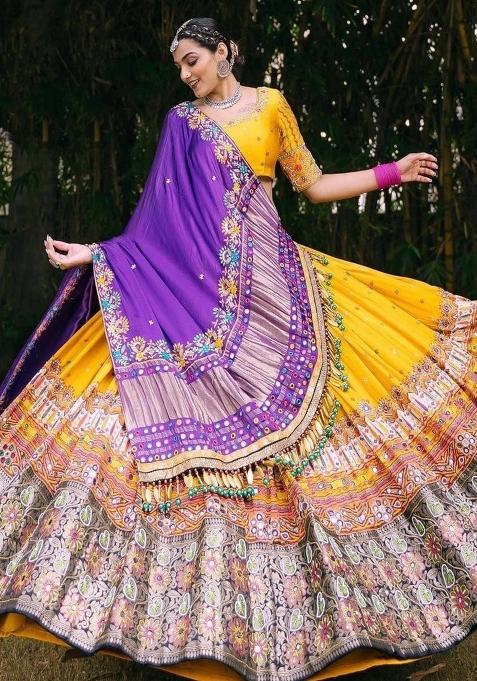 Multicolor Printed Silk Lahenga Set