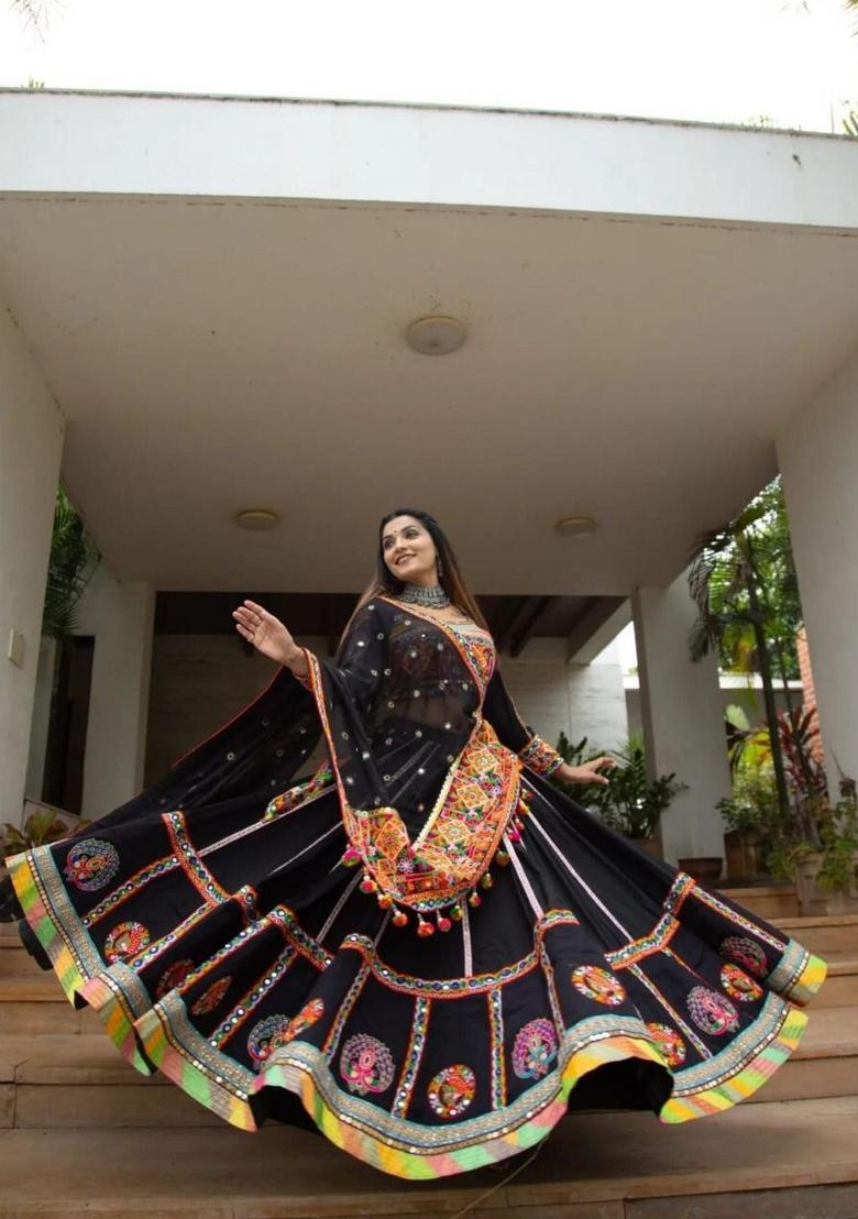 Multicolor Printed Silk Blend Lahenga Set - Indya