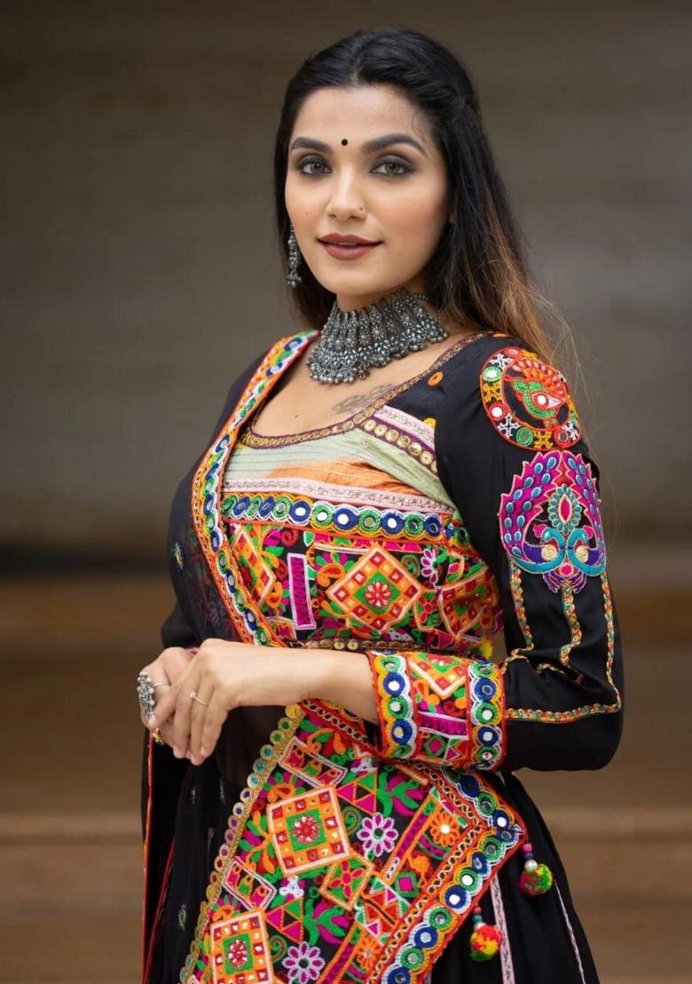 Multicolor Printed Silk Blend Lahenga Set - Indya