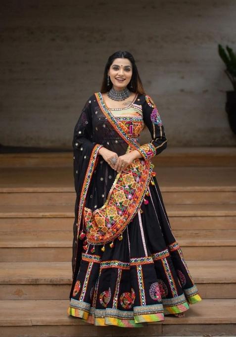 Multicolor Printed Silk Lahenga Set
