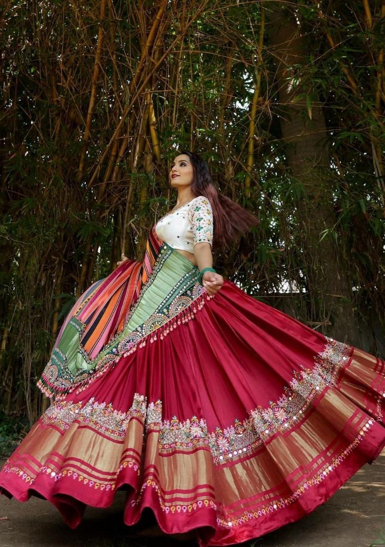 Multicolor Printed Silk Blend Lahenga Set - Indya