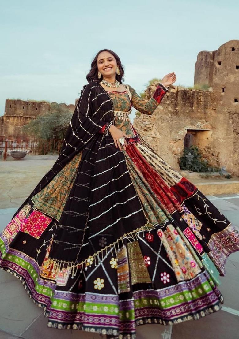 Multicolor Printed Silk Blend Lahenga Set - Indya