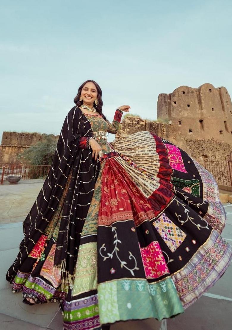 Multicolor Printed Silk Blend Lahenga Set - Indya