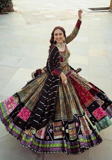 Multicolor Printed Silk Blend Lahenga Set