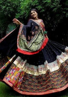 Multicolor Printed Silk Blend Lahenga Set