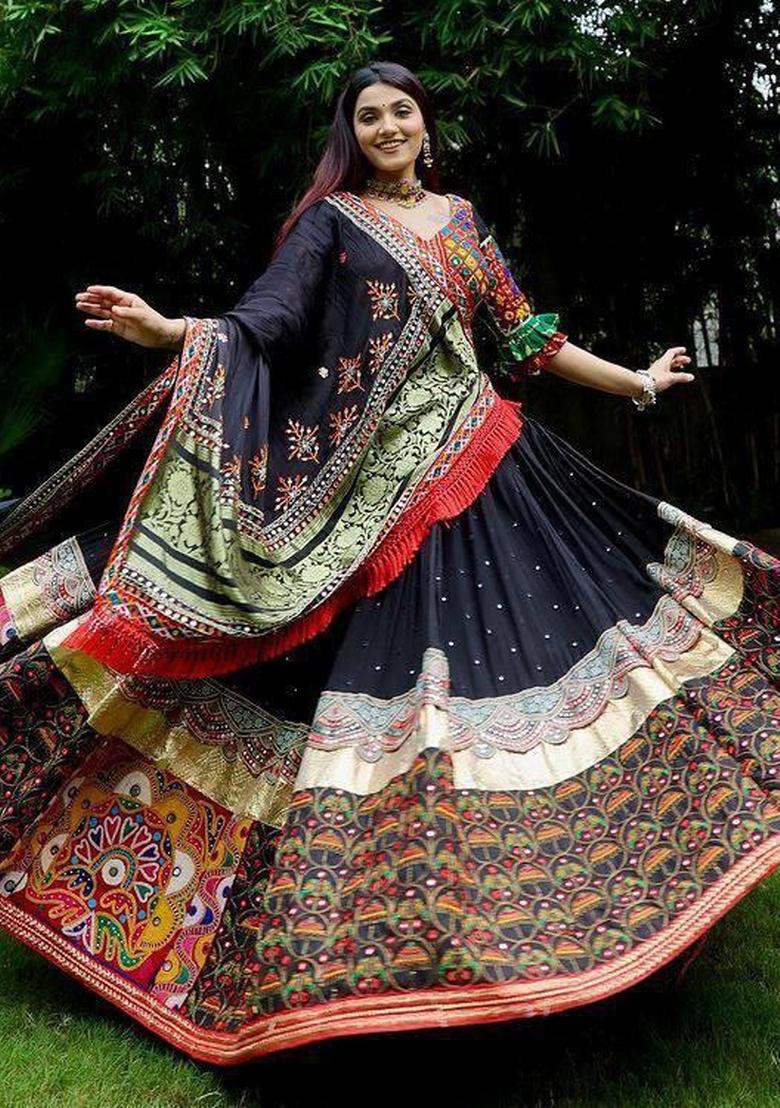 Multicolor Printed Silk Blend Lahenga Set - Indya