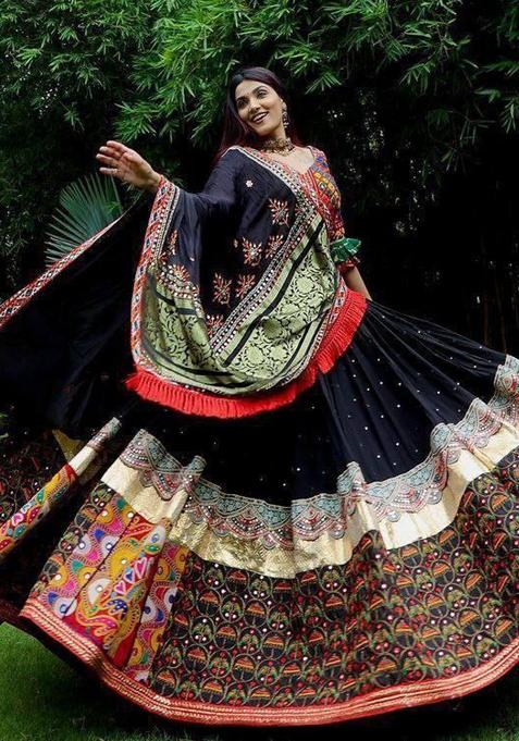 Multicolor Printed Silk Lahenga Set