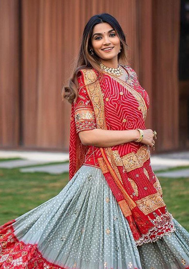 Multicolor Printed Silk Blend Lahenga Set - Indya