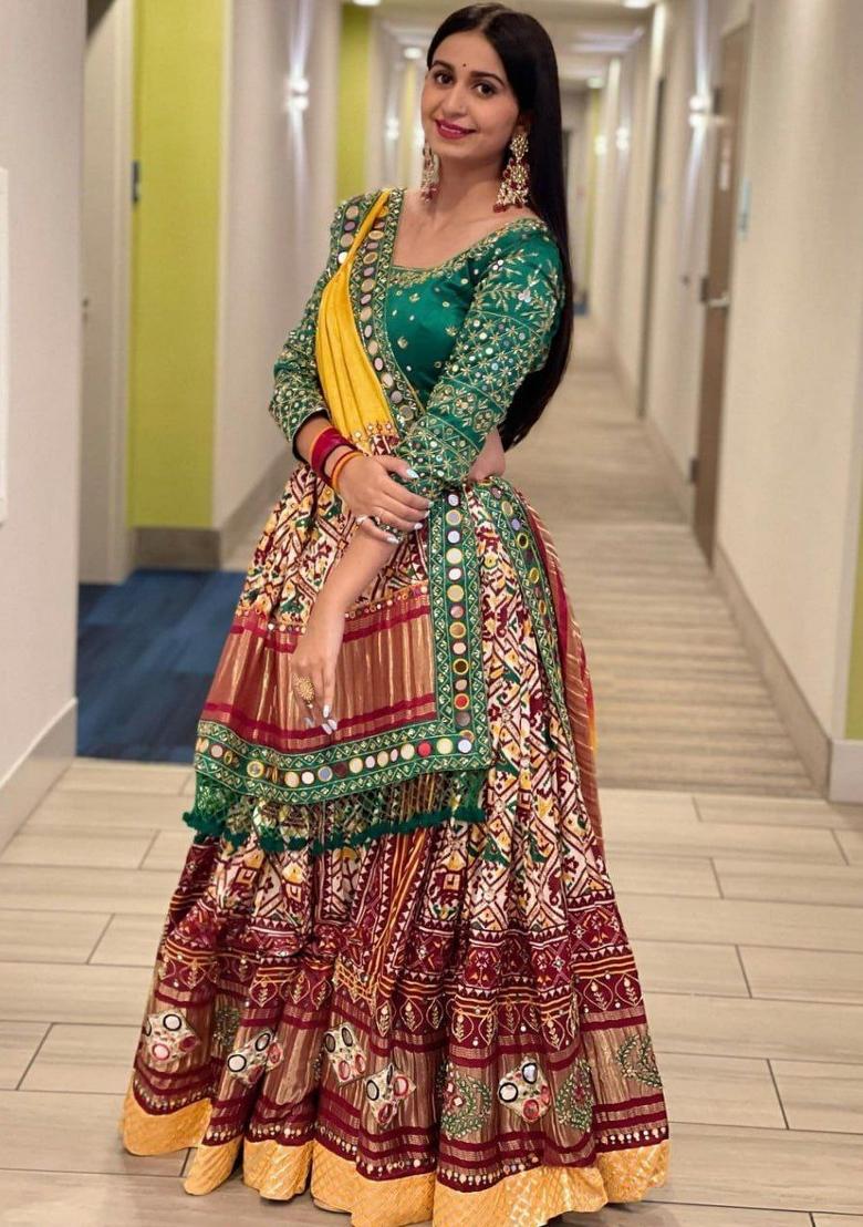 Multicolor Printed Silk Blend Lahenga Set - Indya