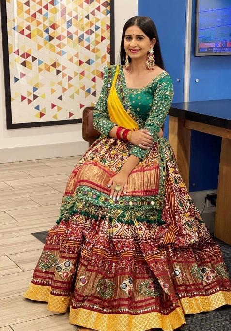 Multicolor Printed Silk Blend Lahenga Set