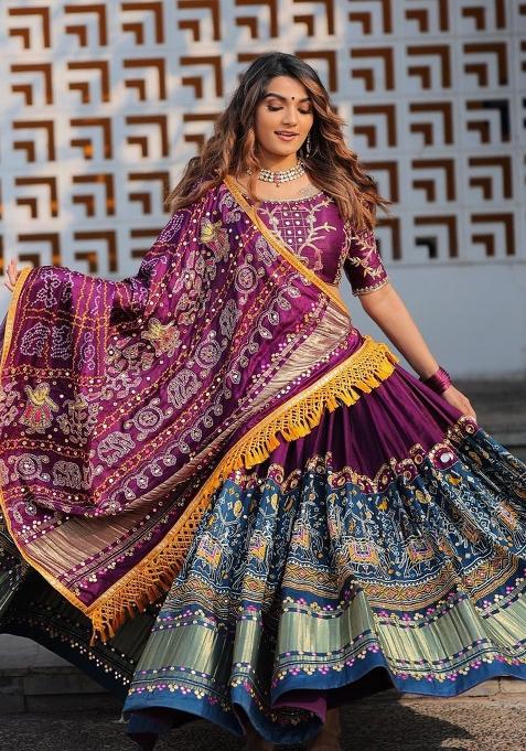 Multicolor Printed Silk Lahenga Set