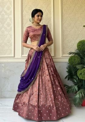 Brown Woven Silk Blend Lehenga Set