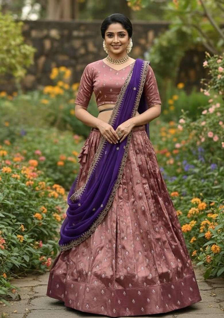 Brown Woven Silk Blend Lehenga Set for Diwali | Wedding & Festive Wear - Indya