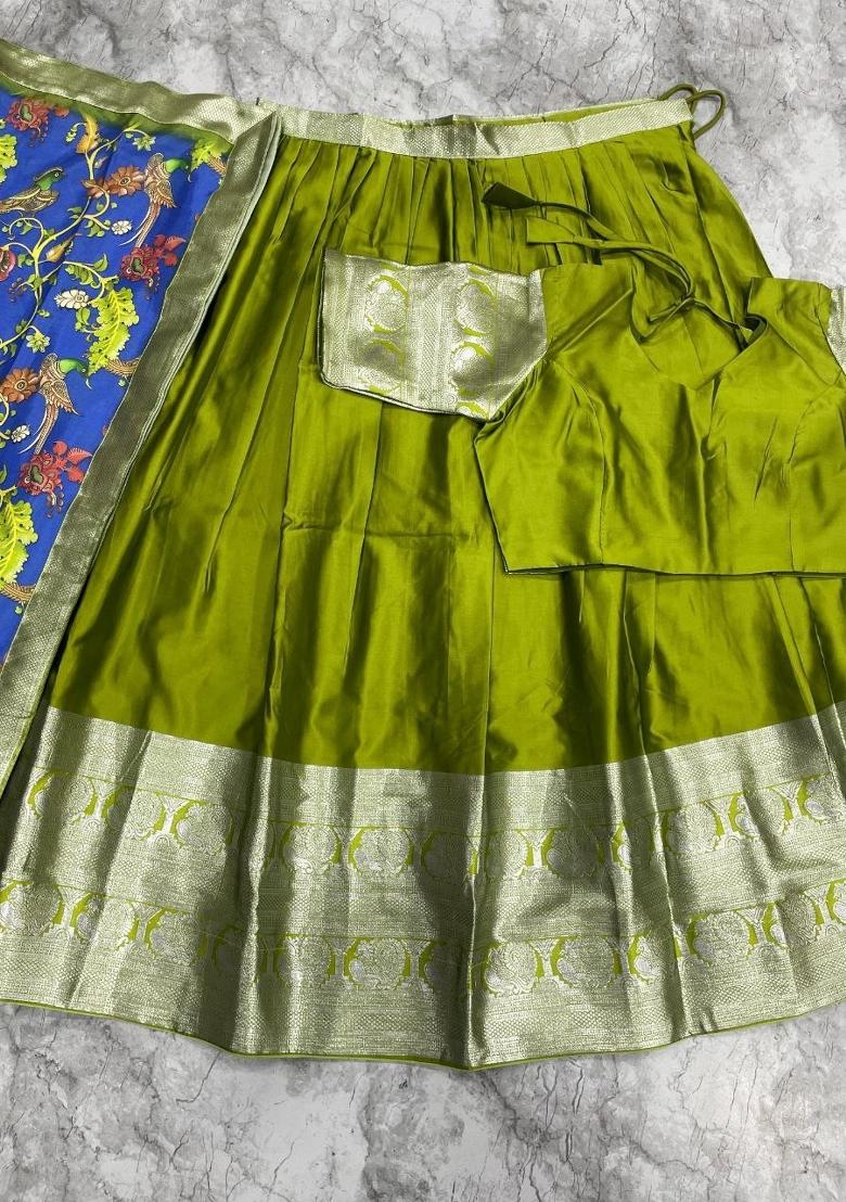 Green Printed Silk Blend Lehenga Set - Indya