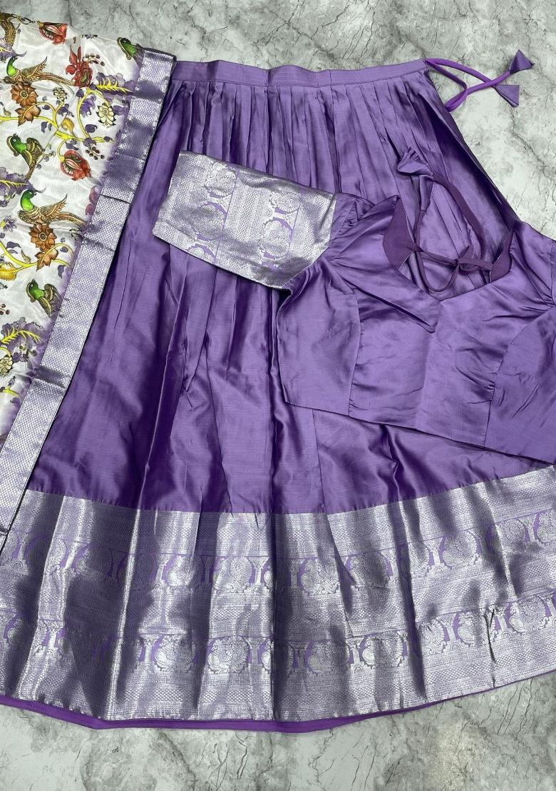 Lavender Printed Silk Blend Lehenga Set - Indya