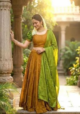Green Embroidered Silk Blend Lehenga Set
