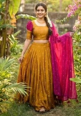 Pink Embroidered Silk Blend Lehenga Set