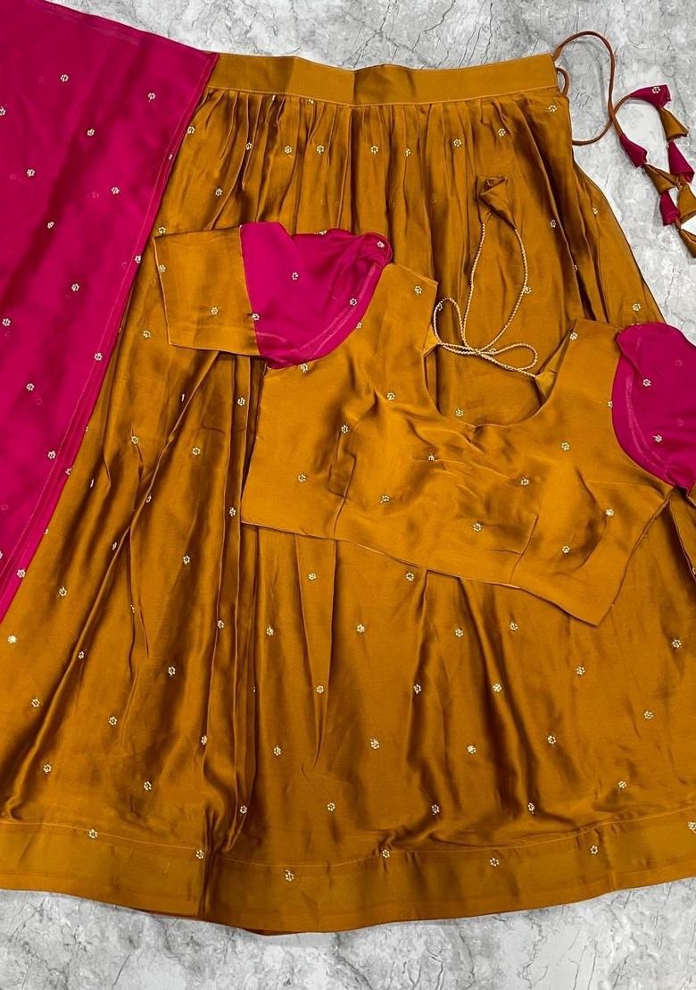 Pink Embroidered Silk Blend Lehenga Set - Indya