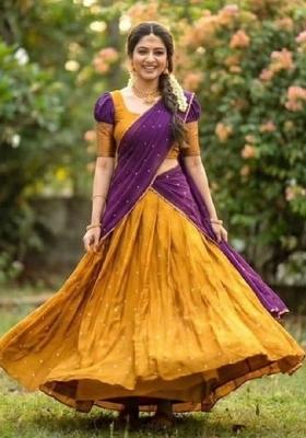 Wine Embroidered Silk Blend Lehenga Set