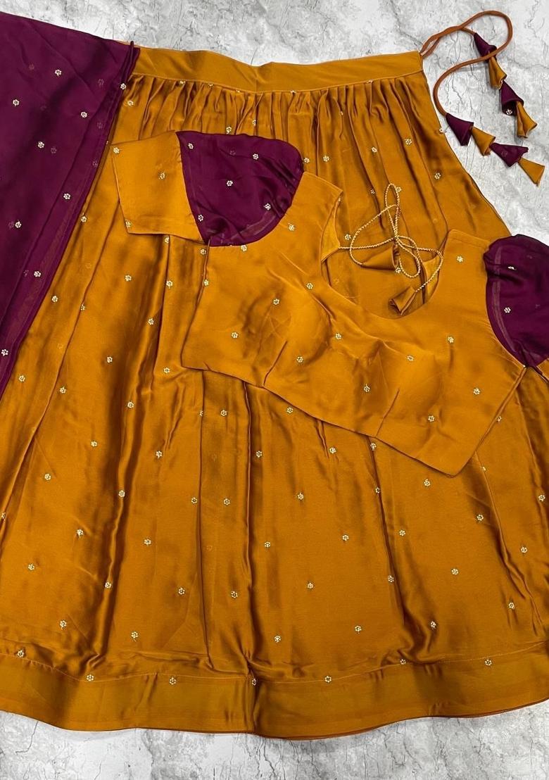 Wine Embroidered Silk Blend Lehenga Set - Indya