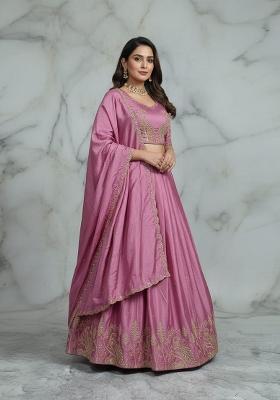 Pink Embroidered Silk Blend Lehenga Set