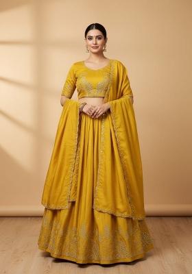 Yellow Embroidered Silk Blend Lehenga Set