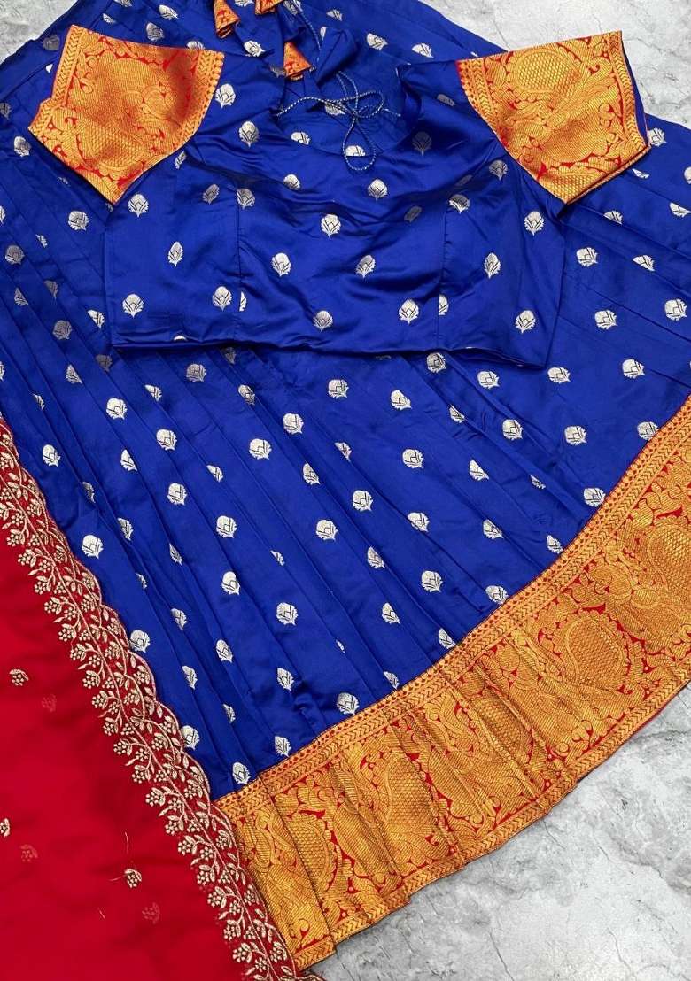 Blue Woven Cotton Lehenga Set for Diwali and Festive Wear - Indya