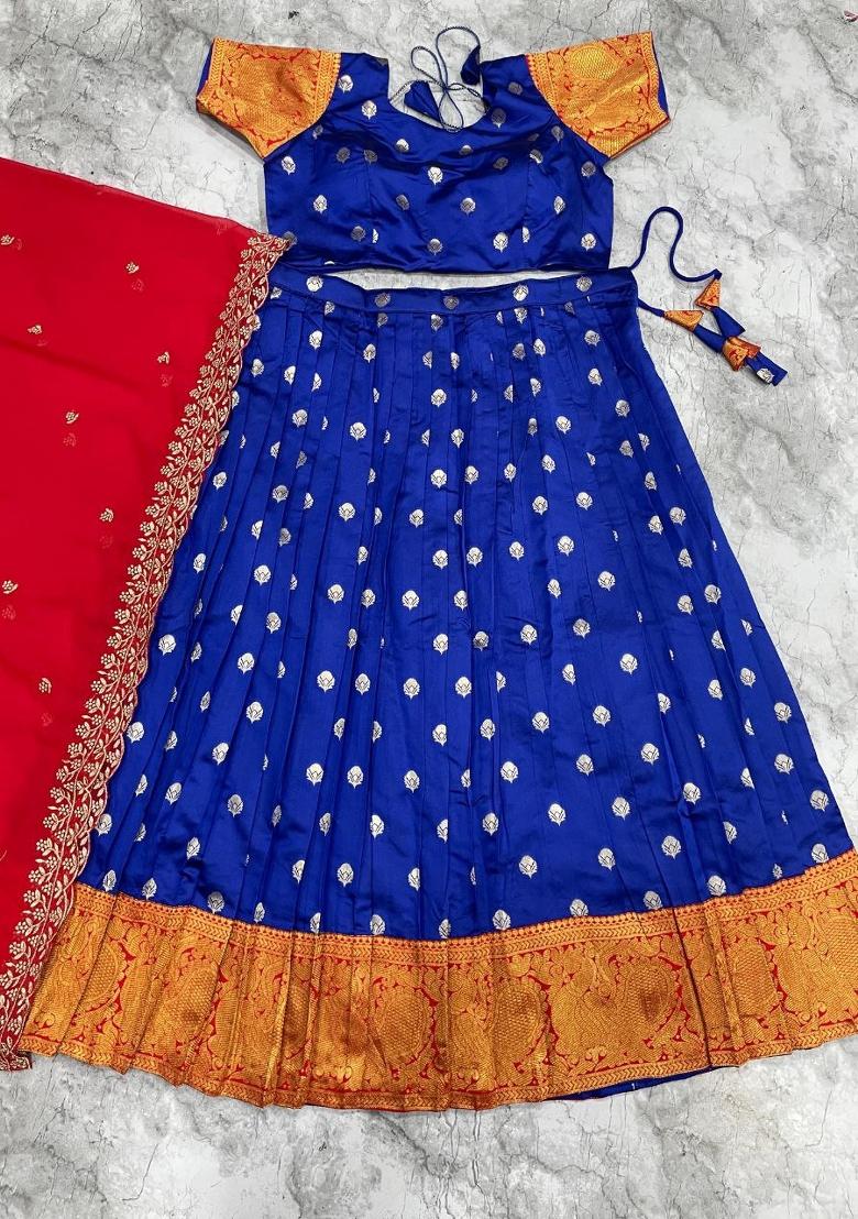 Blue Woven Cotton Lehenga Set - Indya