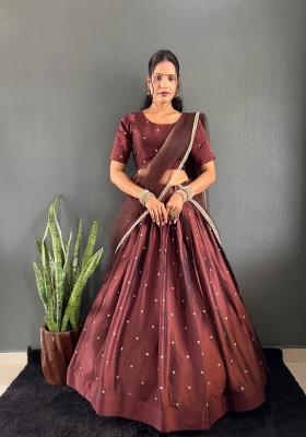 Brown Woven Cotton Lehenga Set