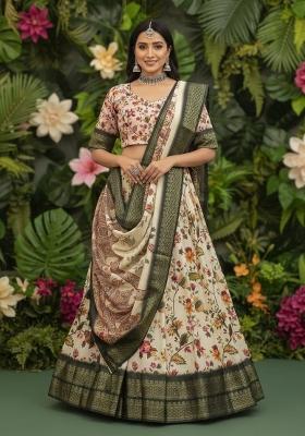 Green Plain Silk Blend Lehenga Set